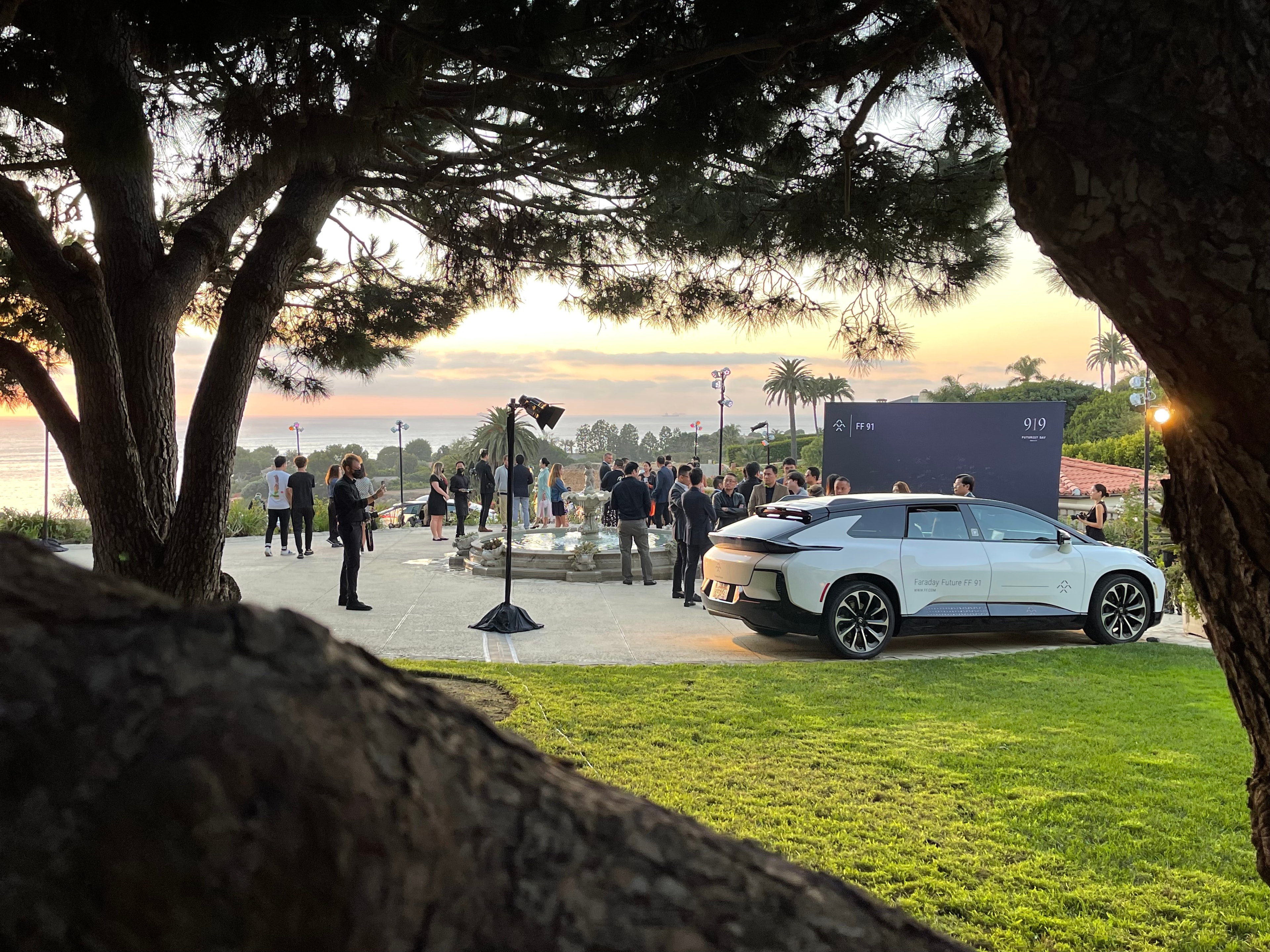 Faraday Future FF91 reveal event at coastal sunset venue